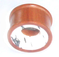 Load image into Gallery viewer, A hand-carved, round Rosenholz Tunnel Plug with white-brown marbled howlite, featuring a central hole, is shown against a white background.
