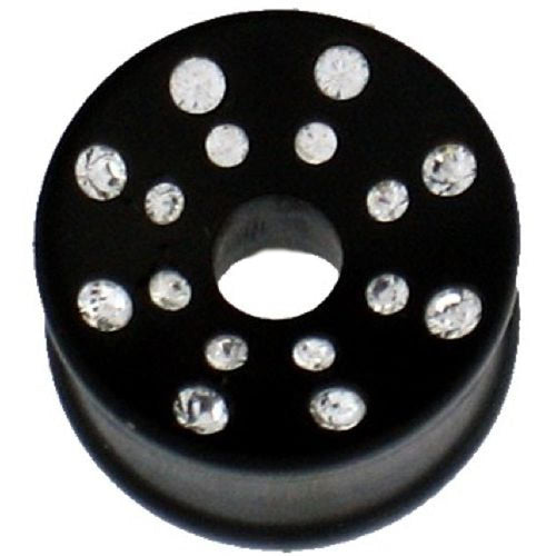 Holztunnel Eisenholz Kristalle Kreise schwarz handgeschnitzt Tribal Tunnel Plug Expander