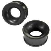 Load image into Gallery viewer, Two Eisenholz Tunnel schwarz fein gemasert Holztunnel handgeschnitzt Tribal Holz Plug Expander, designed for stretched ear piercings, are displayed on a white background.
