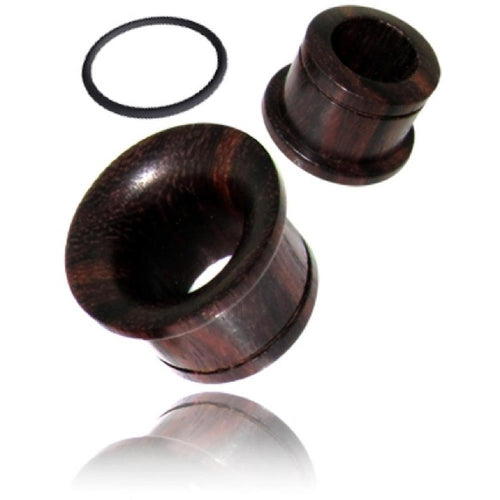 Holztunnel Sonoholz braun single flared Maserung handgeschnitzt Tribal Holz Tunnel Plug