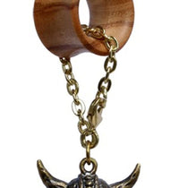 Cargar imagen en el visor de la galería, Flesh Tunnel Anhänger antik golden Messing Kette Karabiner Bone Viking Skull
