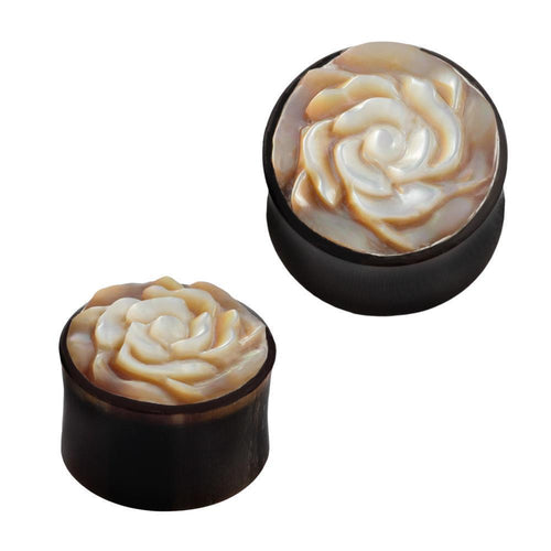 Hornplug Perlmutt Horn Rose handgeschnitzt schillernd Tunnel Plug weiß Expander