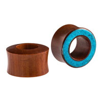 Load image into Gallery viewer, Flesh Tunnel Sawoholz Rim Inlay Türkis double flared dick
