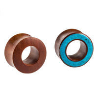 Load image into Gallery viewer, Flesh Tunnel Sawoholz Rim Inlay Türkis double flared dick
