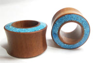 Load image into Gallery viewer, Flesh Tunnel Sawoholz Rim Inlay Türkis double flared dick
