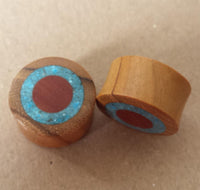 Load image into Gallery viewer, Flesh Plug Ringe Sawoholz crushed Türkis Teakholz Holz
