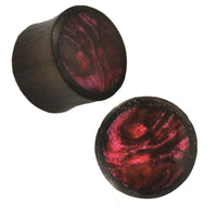 Load image into Gallery viewer, Organic Sonoholz dunkel Plug magenta fuchsia Resin Inlay schillernd Tribal
