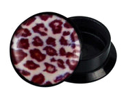 Load image into Gallery viewer, A white and brown circular Schraub Plug Acryl with Leo Muster, partially opened to reveal the empty interior, designed as an Expander Piercing Ohrschmuck.
