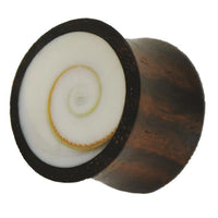 Load image into Gallery viewer, Holz Plug dunkelbraun Shivaauge Muschel weiß Inlay
