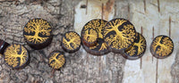 Load image into Gallery viewer, Holz Plug Baum des Lebens Yggdrasil gold double flared
