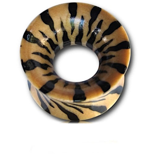 Holz Tunnel beige schwarz Muster Tiger Teakholz double flared