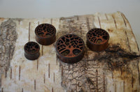 Load image into Gallery viewer, Plug Tunnel Holz filigran Baum des Lebens double flared
