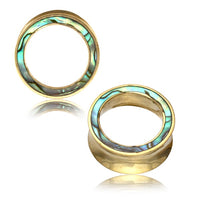 Cargar imagen en el visor de la galería, Tunnel Plug Messing Paua Abalone Perlmutt Rim gold
