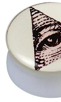 Load image into Gallery viewer, Acryl Plug weiß Allsehendes Auge beige schwarz
