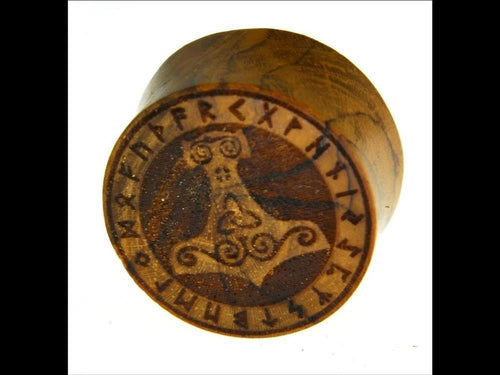 Flesh Plug Teakwood Mjölnir Triskele Runes double flared
