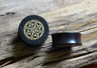 Cargar imagen en el visor de la galería, Holz Plug Ornament Muster beige dunkel double flared
