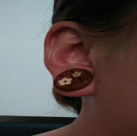 Load image into Gallery viewer, Holz Plug Kirschblüten braun handmade double flared
