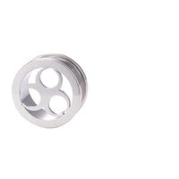 Load image into Gallery viewer, The Flesh Tunnel Edelstahl Schraub Plug silber drei Kreise is a round, silver plug featuring three evenly spaced circular holes in a Kreis design, displayed against a plain white background.
