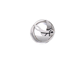 Load image into Gallery viewer, A thin silver Schraubplug Tunnel, made from stainless steel, features a delicate dove and swallow cut-out design, combining minimalist elegance reminiscent of Chirurgenstahl Plug jewelry, shown against a white background.
