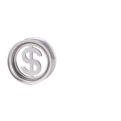 Tunnel Schraubplug Edelstahl dünn silber Dollar Zeichen