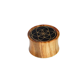Load image into Gallery viewer, Olivenholz Horn Inlay Flesh Plug Blume des Lebens
