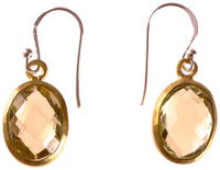Load image into Gallery viewer, Silberohrringe oval Zitronenquarz facettiert vergoldet 925er Sterling Silber Stein gelb grün
