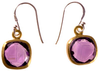 Load image into Gallery viewer, Silberohrringe Quadrat Amethyst facettiert vergoldet 925er Sterling Silber Stein lila
