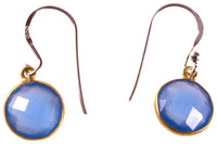 Load image into Gallery viewer, Silberohrringe vergoldet rund Stein Calcit blau facettiert 925 Sterling Silber Ohrringe
