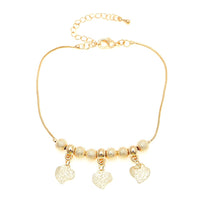 Load image into Gallery viewer, Brass Fußkettchen golden Schlangenkette Herzen Perlen rau Fußkette verstellbar
