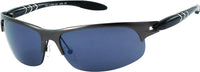Load image into Gallery viewer, A pair of Sonnenbrille Herren Sportbrille Fahrradbrille with getönt 400UV dark blue lenses, sleek semi-rimless Metallrahmen, and black arms detailed with three silver accents—ideal for sport and style.
