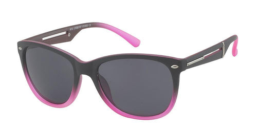 A pair of Sonnenbrille Nerd Atzenbrille getönt 400UV grau zweifarbig with dark lenses, a black-to-pink gradient frame, and pink ear tips.