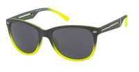Cargar imagen en el visor de la galería, Sonnenbrille Nerd Atzenbrille getönt 400UV grau zweifarbig, black unisex design with dark lenses and yellow gradient accents on the frame and arms, set against a white background.
