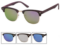 Load image into Gallery viewer, Sonnenbrille CatEye Metall 400 UV trapezförmig verspiegelt Holzmuster Steg hoch
