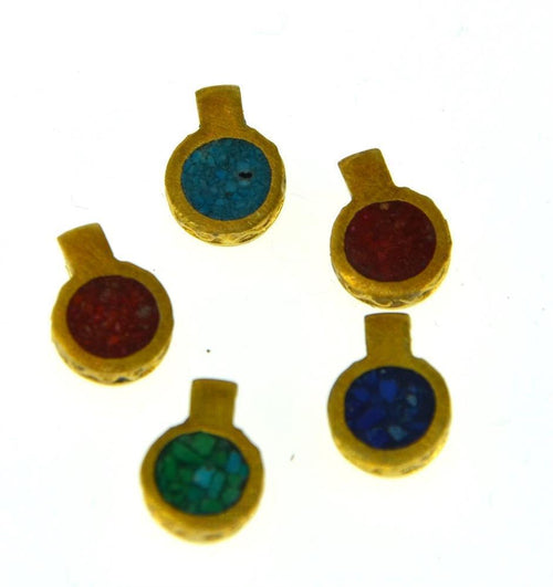 Anhänger Silber 925 vergoldet Scheibe crushed Stein 9mm