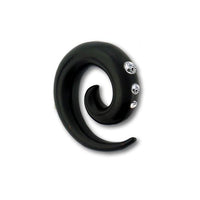 Load image into Gallery viewer, Tribal Holz Piercing Expander, schwarze Spirale mit Kristallen, 6mm, Ohrring aus Eisenholz,, Plug, Tunnel, Ohrhänger, Ohrstecker
