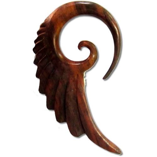 Tribal Holz Engel Flügel Piercing Expander 6mm dunkelbraun Spirale Sonoholz Plug organic