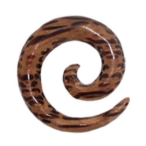 Tribal Holz Pircing Expander, braune Spirale mit natürlichem Muster, handgeschnitzt aus Kokosholz, 8mm, Plug, Tunnel, Ohrhänger, Ohrstecker