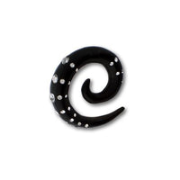 Load image into Gallery viewer, Tribal Holz Pircing Expander, schwarze Spirale mit 25 Kristallen, 6mm, Ohrring aus Eisenholz, Plug, Tunnel, Ohrhänger, Ohrstecker
