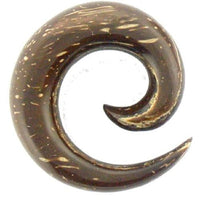Cargar imagen en el visor de la galería, Tribal Holz Pircing Expander, Spirale, 4mm, Ohrring aus Kokosholz,  dunkelbraun mit natürlichem Muster, Plug, Tunnel, Ohrhänger, Ohrstecker
