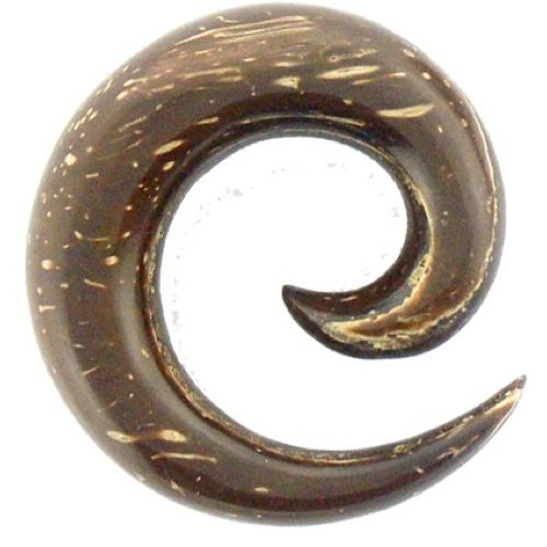 Tribal Holz Pircing Expander, Spirale, 10mm, Ohrring aus Kokosholz,  dunkelbraun mit natürlichem Muster, Plug, Tunnel, Ohrhänger, Ohrstecker