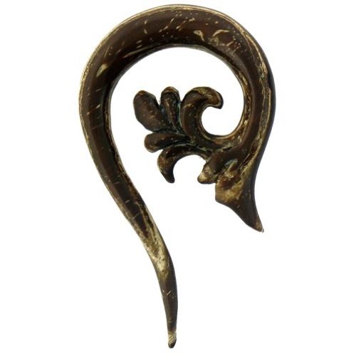 Tribal Holz Pircing Expander, spezielle Thai Spirale, 8mm, Ohrring aus Kokosholz,  dunkelbraun mit natürlichem Muster, Plug, Tunnel, Ohrhänger, Ohrstecker
