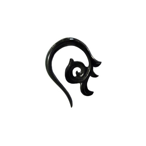 Tribal Buffalo Horn Piercing Expander, schwarze Flowerhook Spirale, 3mm,  Plug, Tunnel, Ohrring, Ohrhänger, Ohrstecker