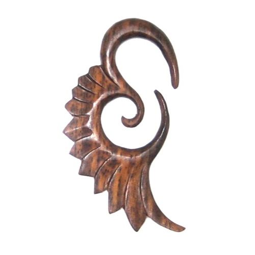 Tribal Holz Pircing Expander, dunkelbraune Engelflügel-Spirale, handgeschnitzt aus Sonoholz, 4mm, Plug, Flesh Tunnel, Ohrhänger, Ohrring, Ohrstecker