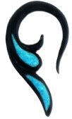 Load image into Gallery viewer, Tribal Buffalo Horn Piercing schwarz mini Hookspirale türkis Inlay handgeschnitzt 4mm Plug Expander
