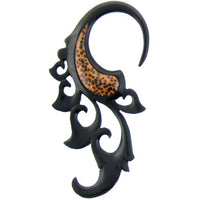 Load image into Gallery viewer, Tribal Holz Piercing Expander 2 mm schwarz Hookspirale Eizenholz braun gepunktet Kokosholzinlay
