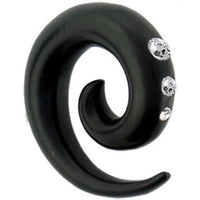 Load image into Gallery viewer, Tribal Holz Piercing Expander, schwarze Spirale mit Kristallen, 4mm, Ohrring aus Eisenholz,, Plug, Tunnel, Ohrhänger, Ohrstecker

