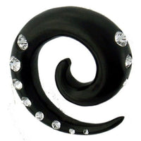 Load image into Gallery viewer, Tribal Holz Pircing Expander, schwarze Spirale mit 9 Kristallen, 4mm, Ohrring aus Eisenholz, Plug, Tunnel, Ohrhänger, Ohrstecker
