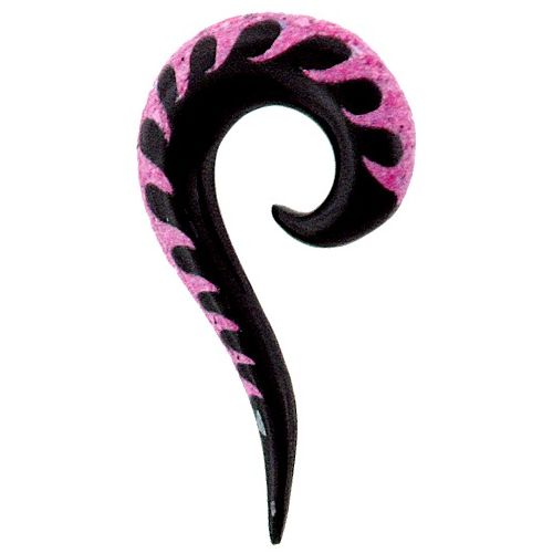 Tribal Horn Piercing Expander, pinkfarbene Inlay-Spirale, Welle, Ohrring aus Horn, 4mm,  schwarz-türkis, Plug, Tunnel, Ohrhänger, Ohrstecker