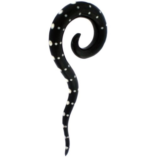 Tribal Buffalo Horn Piercing Expander, schwarze Thai-Spirale mit weißen Punkten , 8mm, Ohrring aus Büffelhorn, Plug, Tunnel, Ohrhänger, Ohrstecker