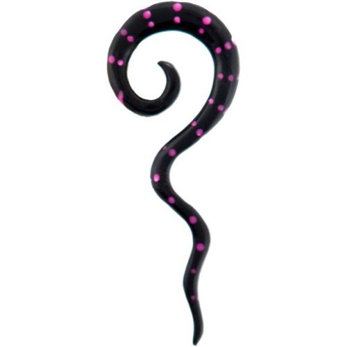 Tribal Buffalo Horn Piercing Expander, schwarze Thai-Spirale mit pinken Punkten , 4mm, Ohrring aus Büffelhorn, Plug, Tunnel, Ohrhänger, Ohrstecker